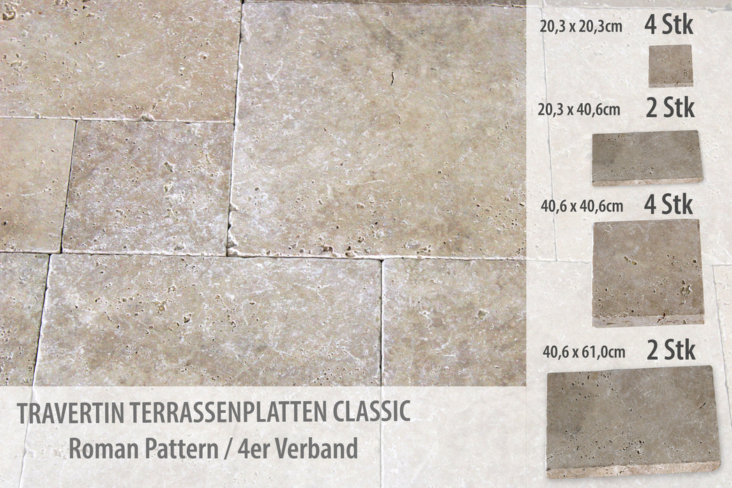 Travertin Terrassenplatten Classic Römischer Verband 3 cm