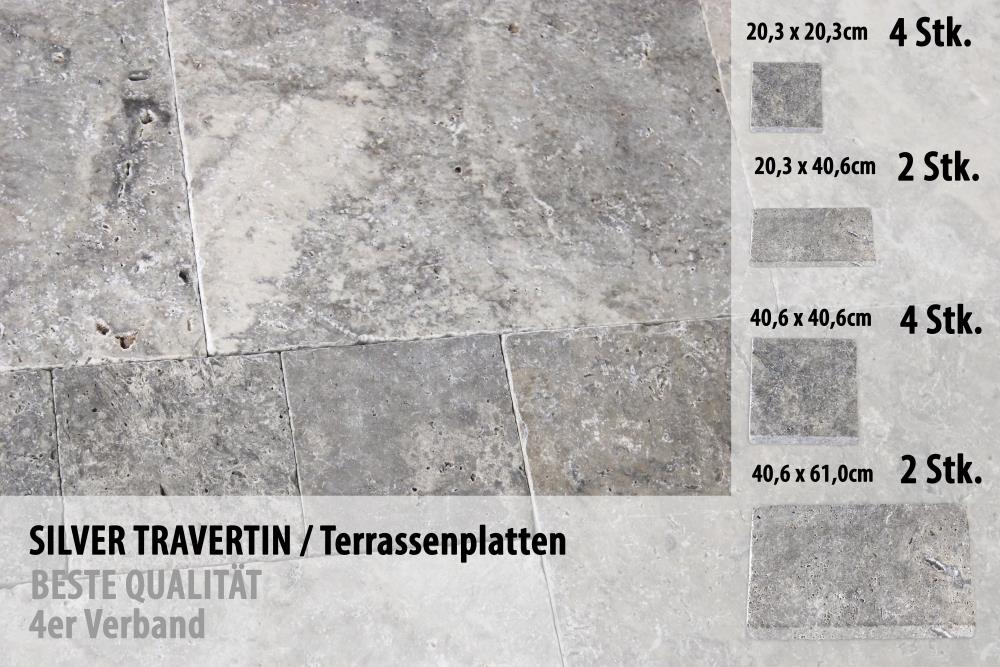 Travertin Silver Römischer Verband 3 cm Stärke